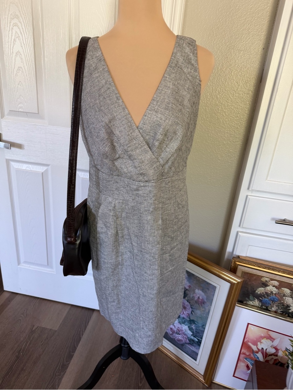 LOFT Gray Sleeveless V-Neck Sheath Dress